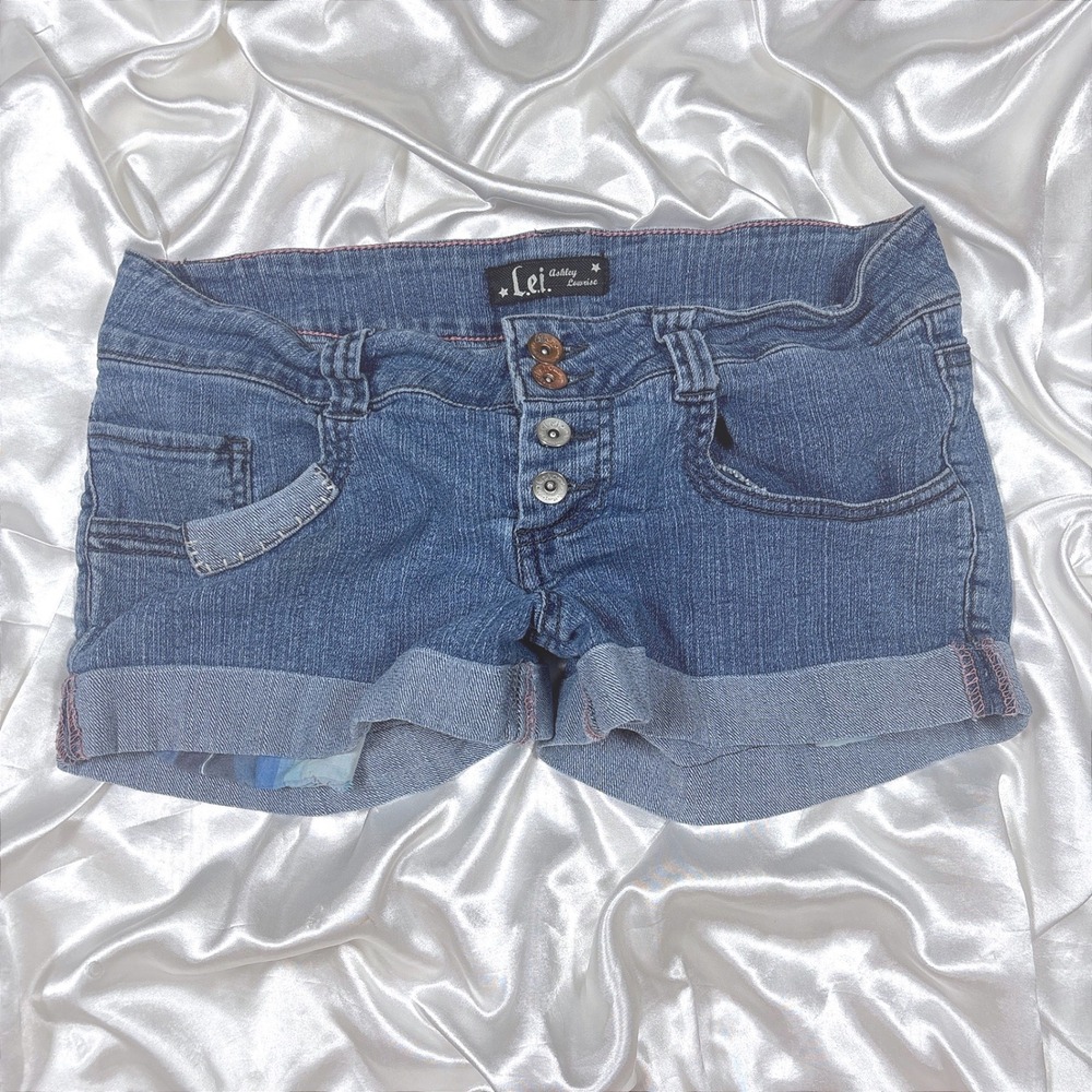 y2k Denim Shorts Blue Excellent L.E.I. Ashley Lowrise Button Fly Cuffed 9